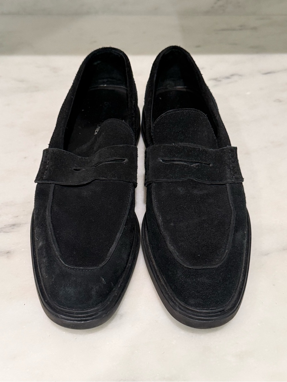 Donald J. Pliner Black Suede Penny Loafers